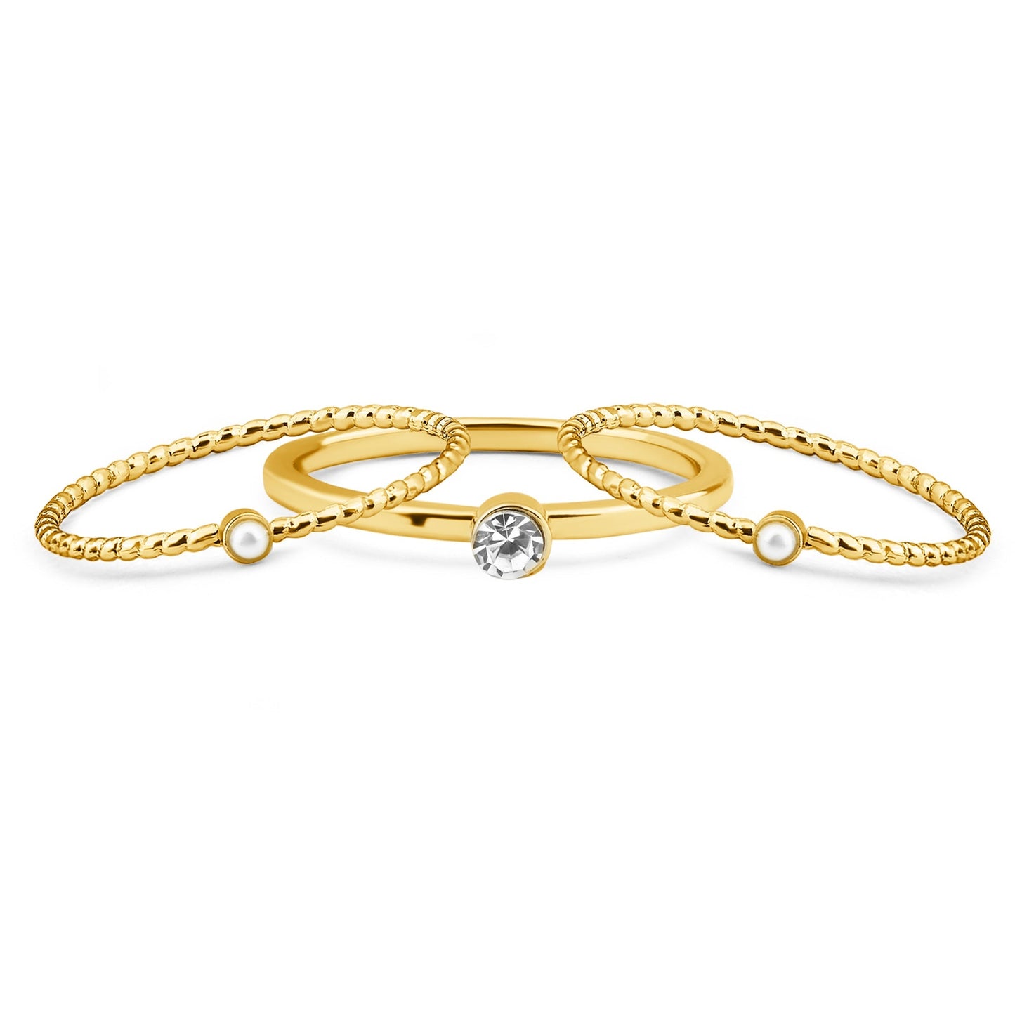 London Women's Gold Gem Pearl Rings Pack of 3 - LARGE