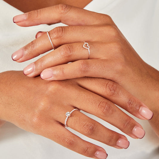 London Women's Heart Gem Rings Silver Pack Of Three-Medium