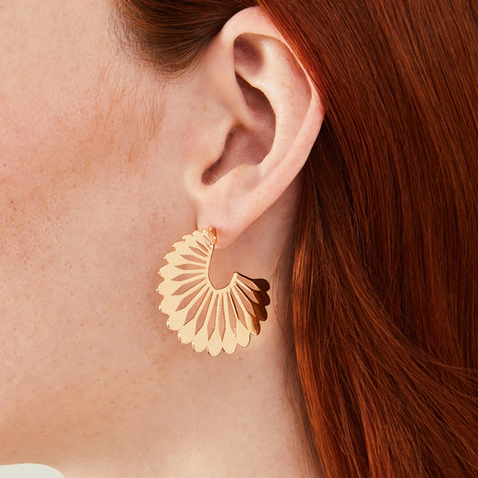 London Women's Gold Cut Out Flower Hoop Earrings
