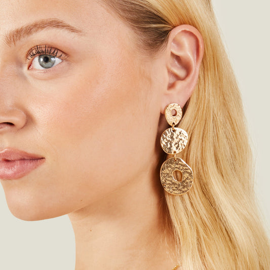 London Women's Gold Triple Circle Hoop Earrings