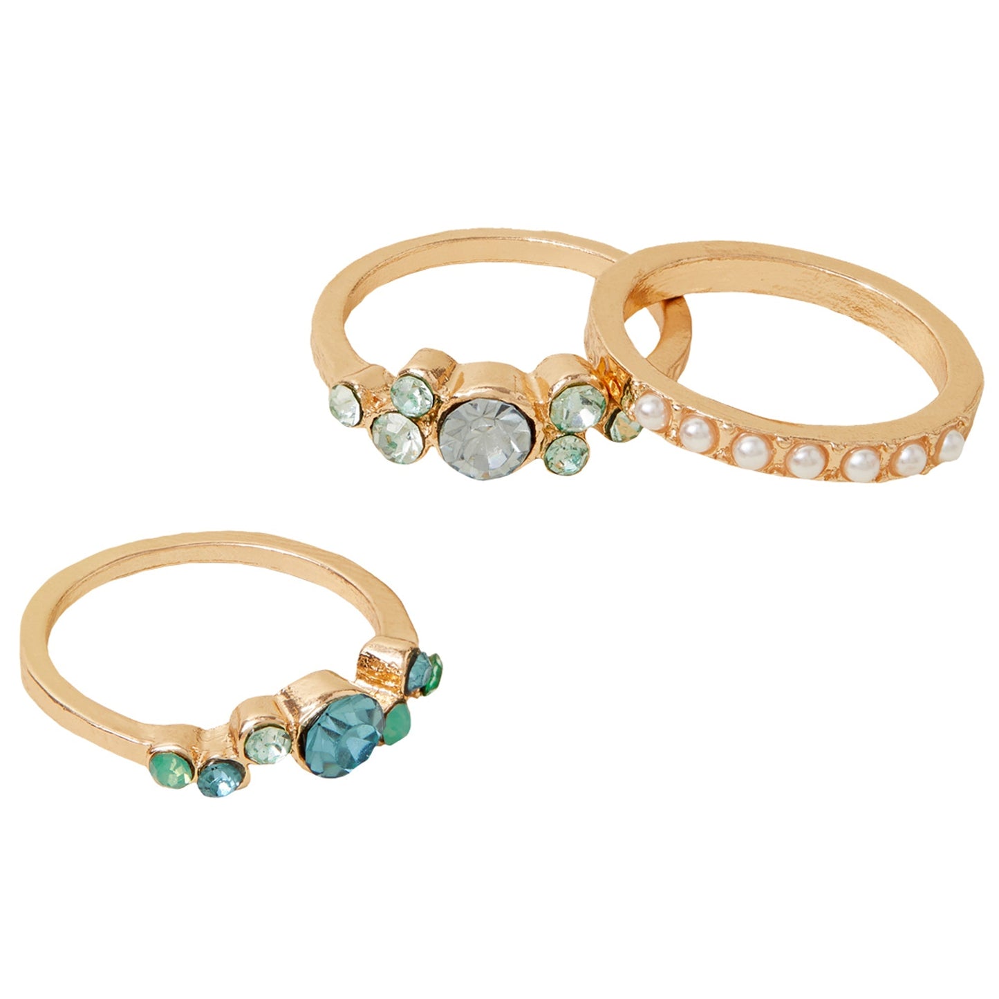London Women's Gem And Pearl Rings Cream Set Of 3-Medium