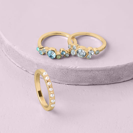 London Women's Gem And Pearl Rings Cream Set Of 3-Large