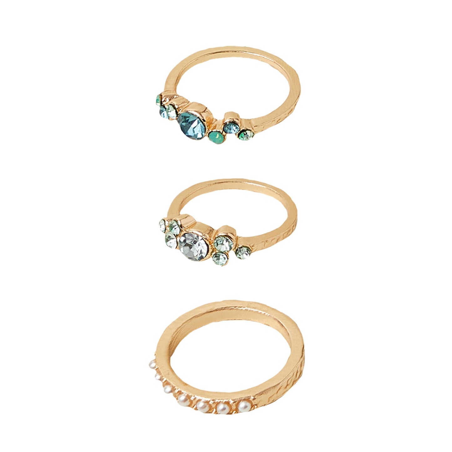 London Women's Gem And Pearl Rings Cream Set Of 3-Large