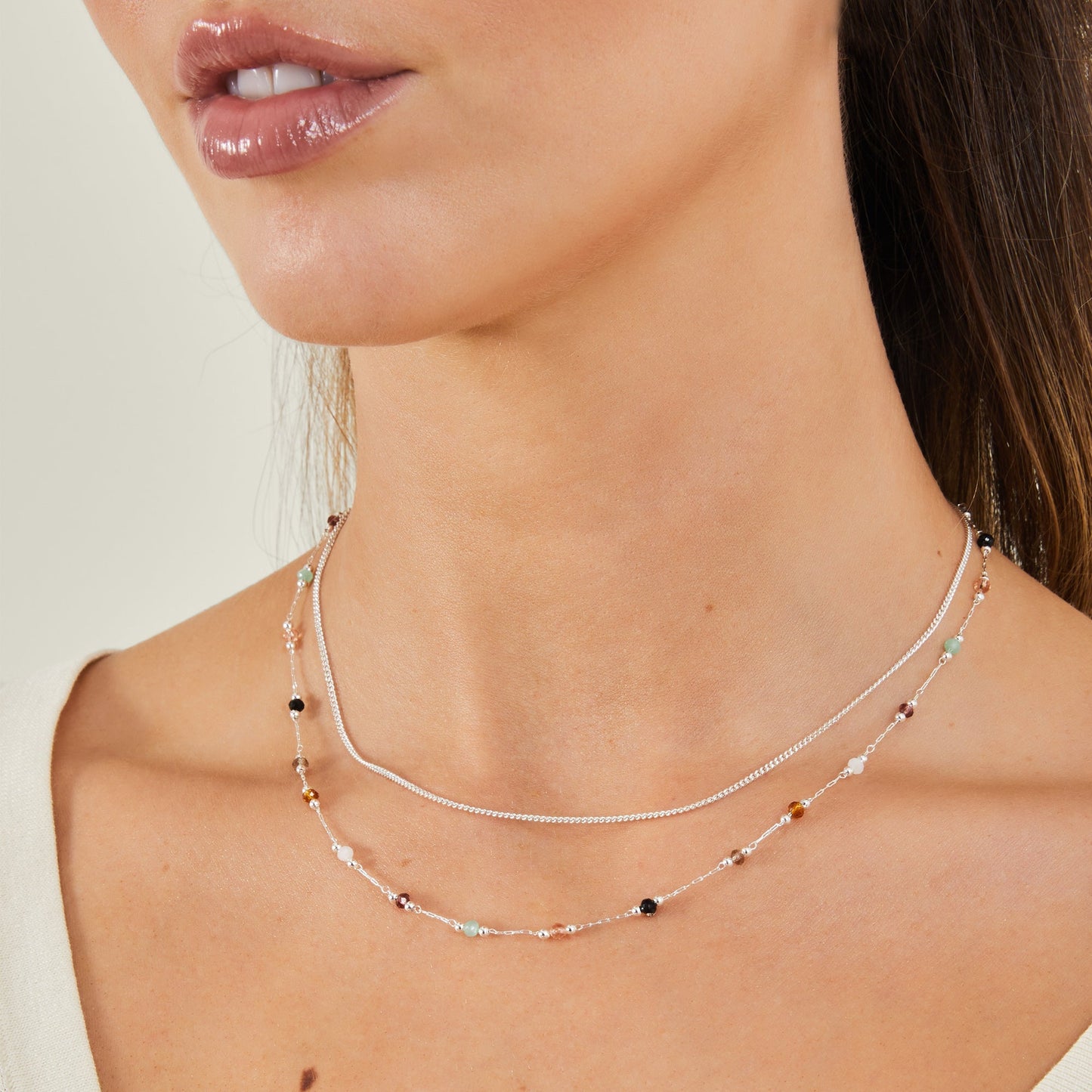 London Women's Sterling Silver-plated Beaded Station Necklace