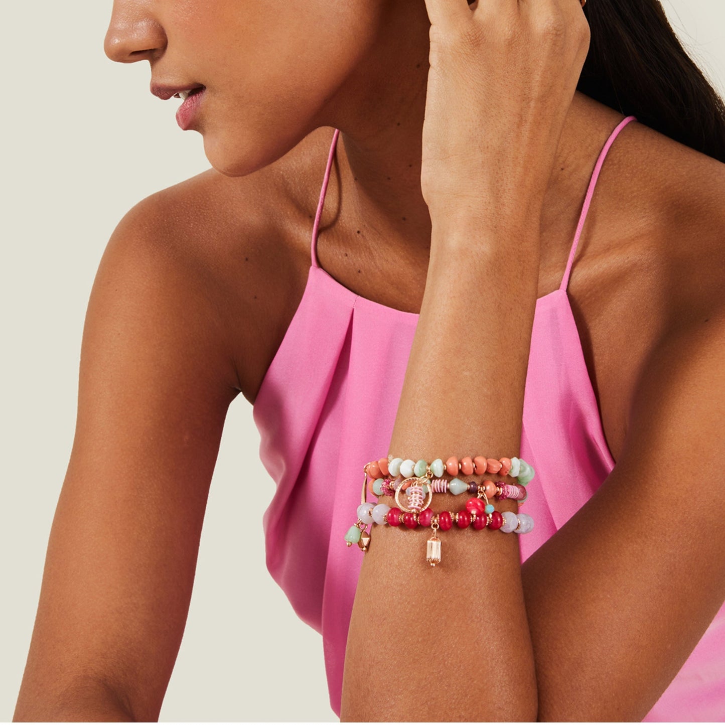 London Women's Multi Chunky Bead Stretch Bracelets