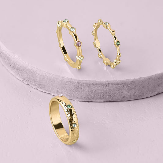 London Women's Gold Pretty Gem Rings Gold Set Of 3 - LARGE