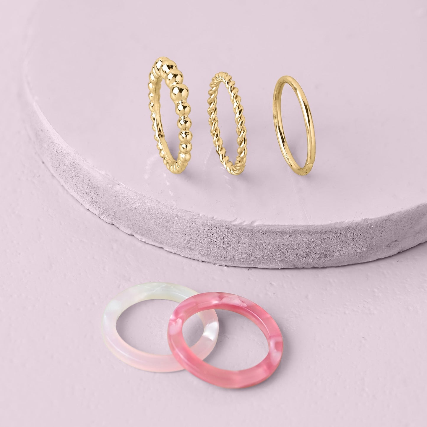 London Women's Pink Resin Rings Set Of 5 - LARGE