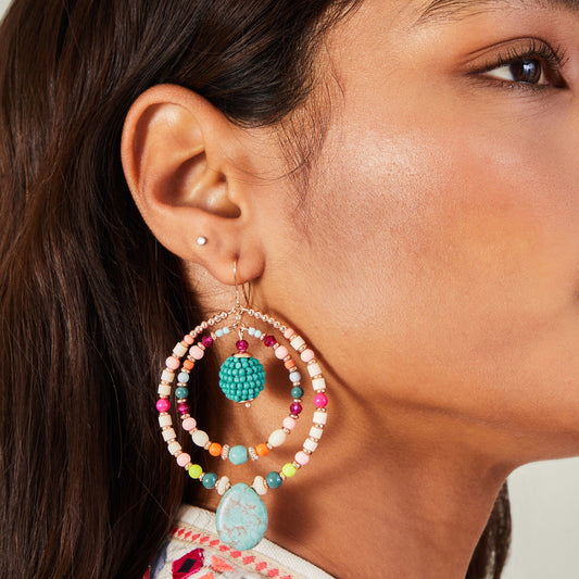 London Women's Multi Double-Beaded Hoop Earrings