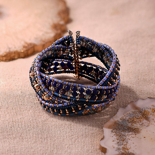 London Women's Blue Beaded Woven Cuff