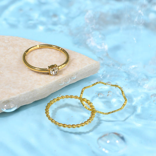 London Women Gold-Plated Stainless Steel Ring Set Of 3-Medium