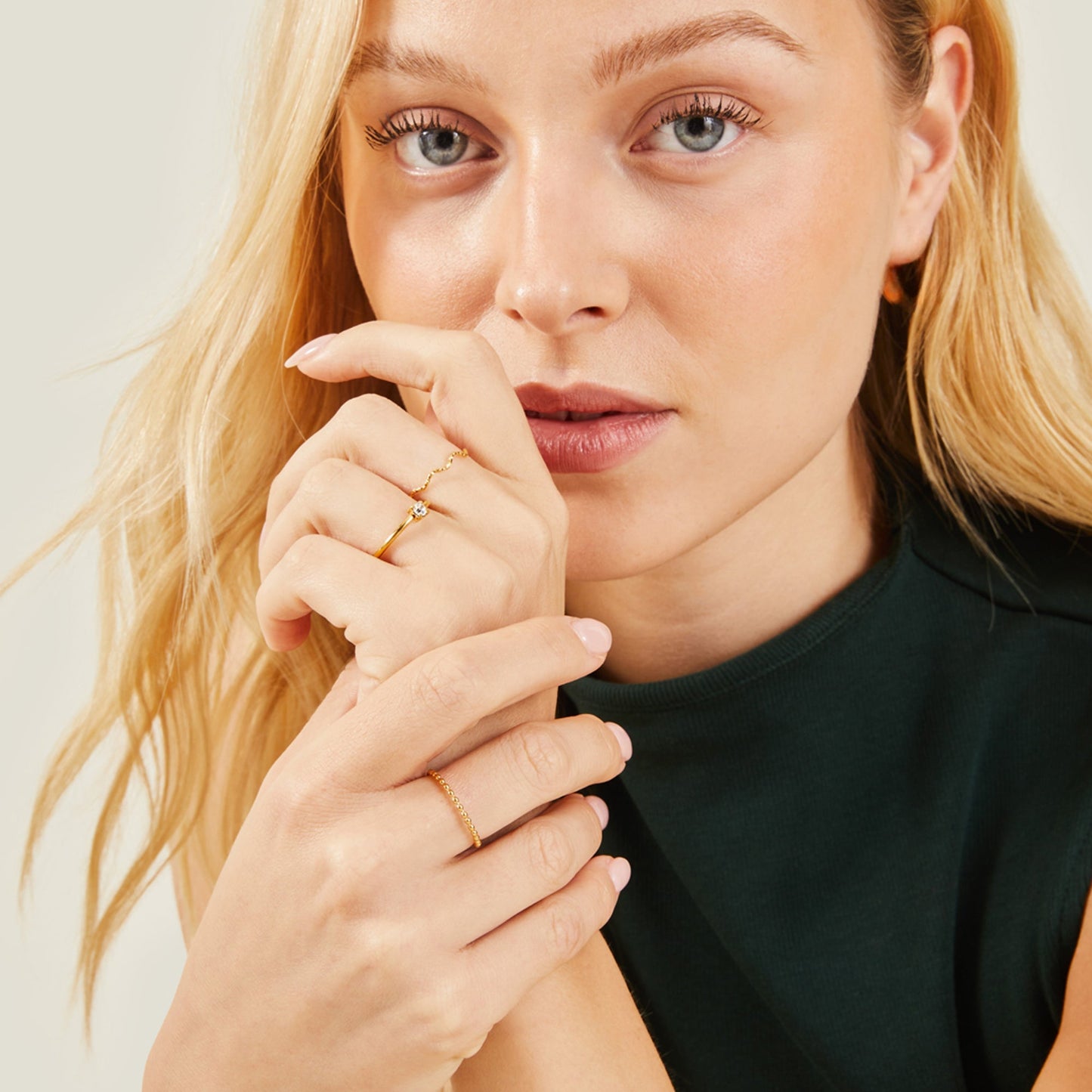 London Women Gold-Plated Stainless Steel Ring Set Of 3-Large