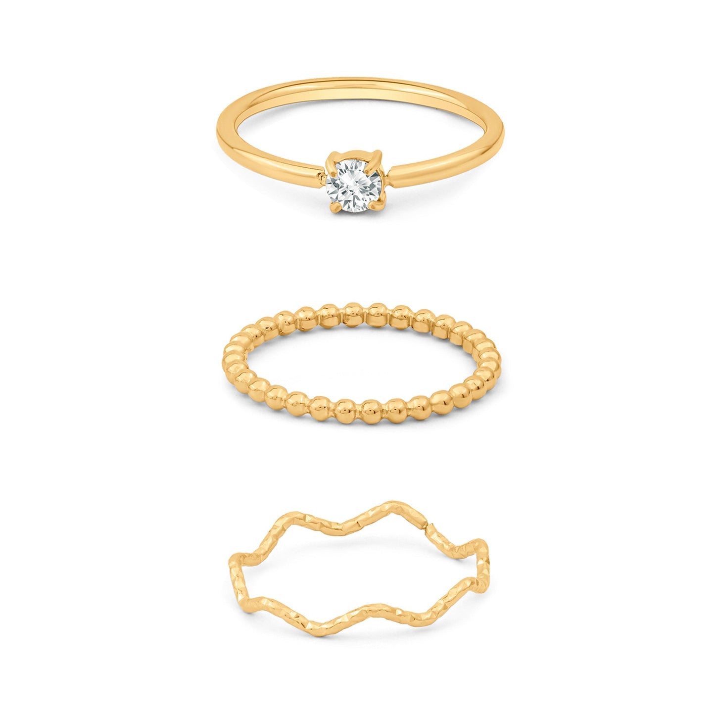 London Women Gold-Plated Stainless Steel Ring Set Of 3-Large