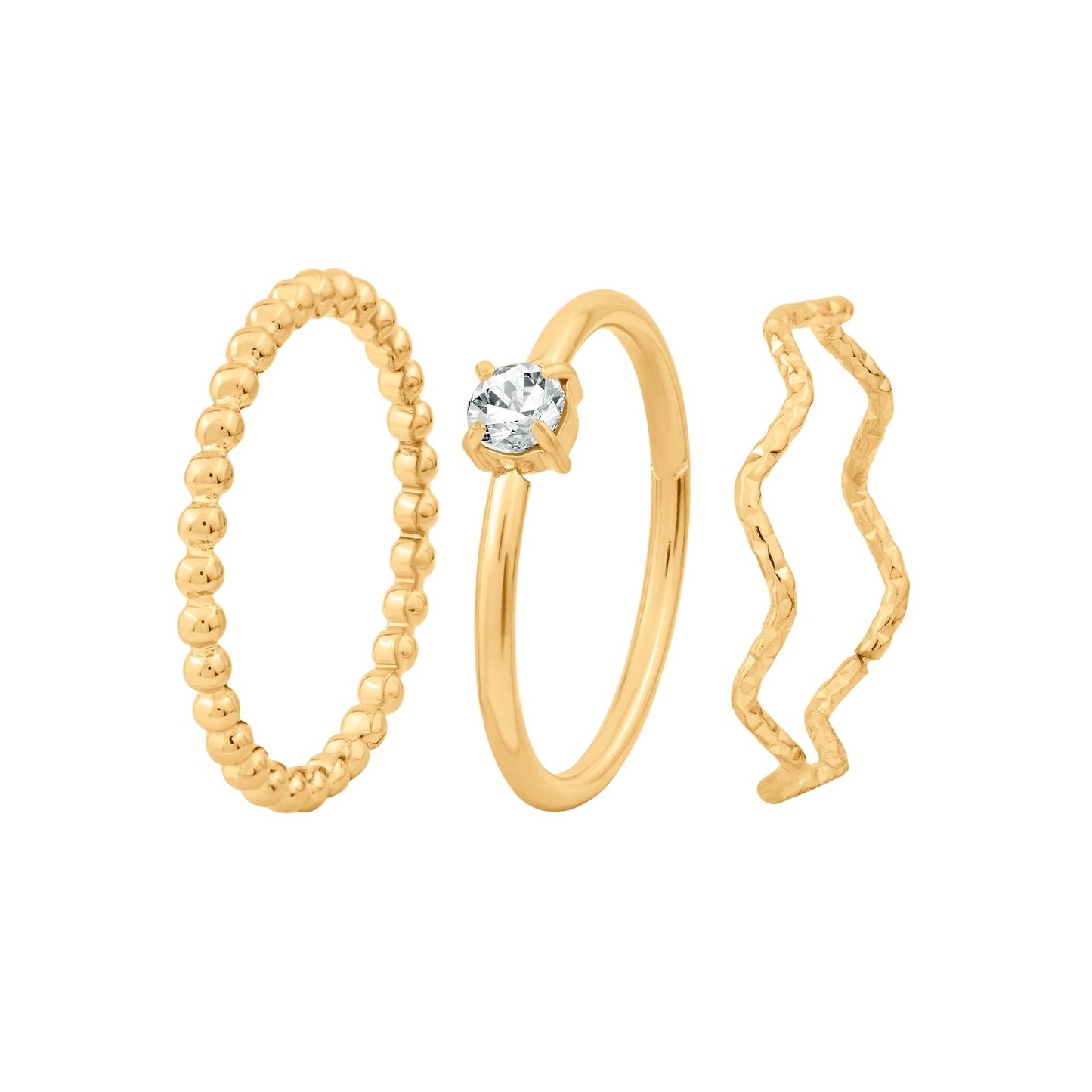 London Women Gold-Plated Stainless Steel Ring Set Of 3-Large