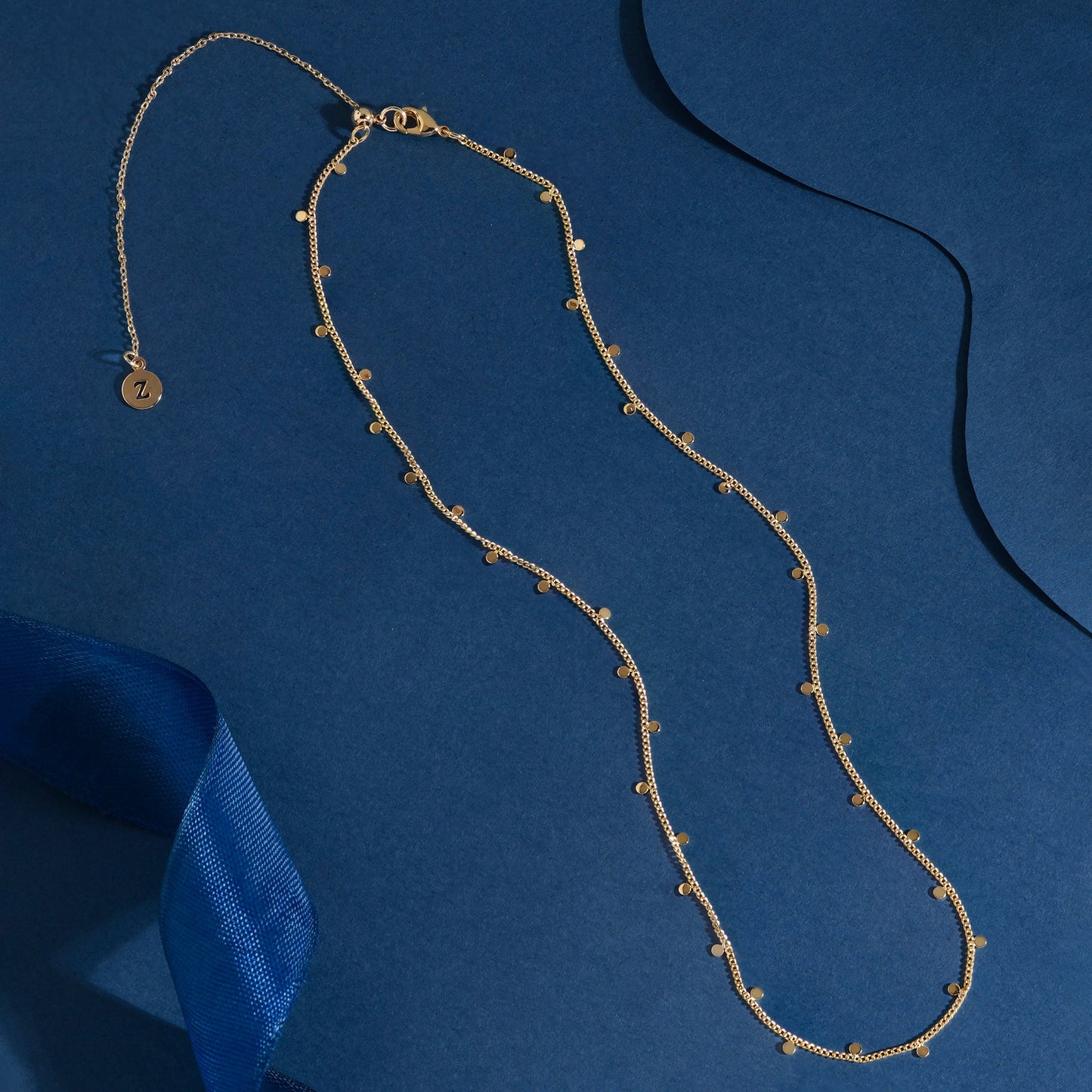 London Women's Z Real Gold Plated Station Disc Necklace