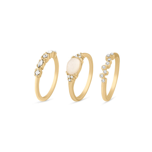 London Women's Mini Gem Ring Set of 3 Gold-Medium