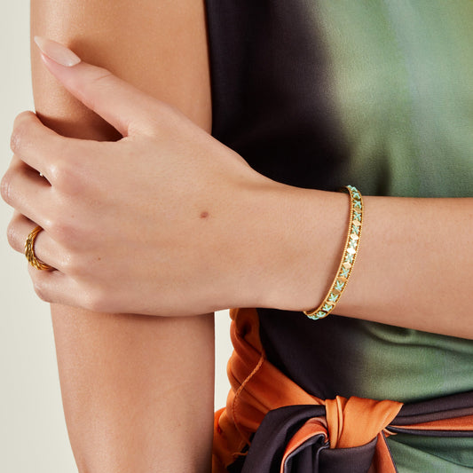 London Women's Z Real Gold Plated Threaded Bangle