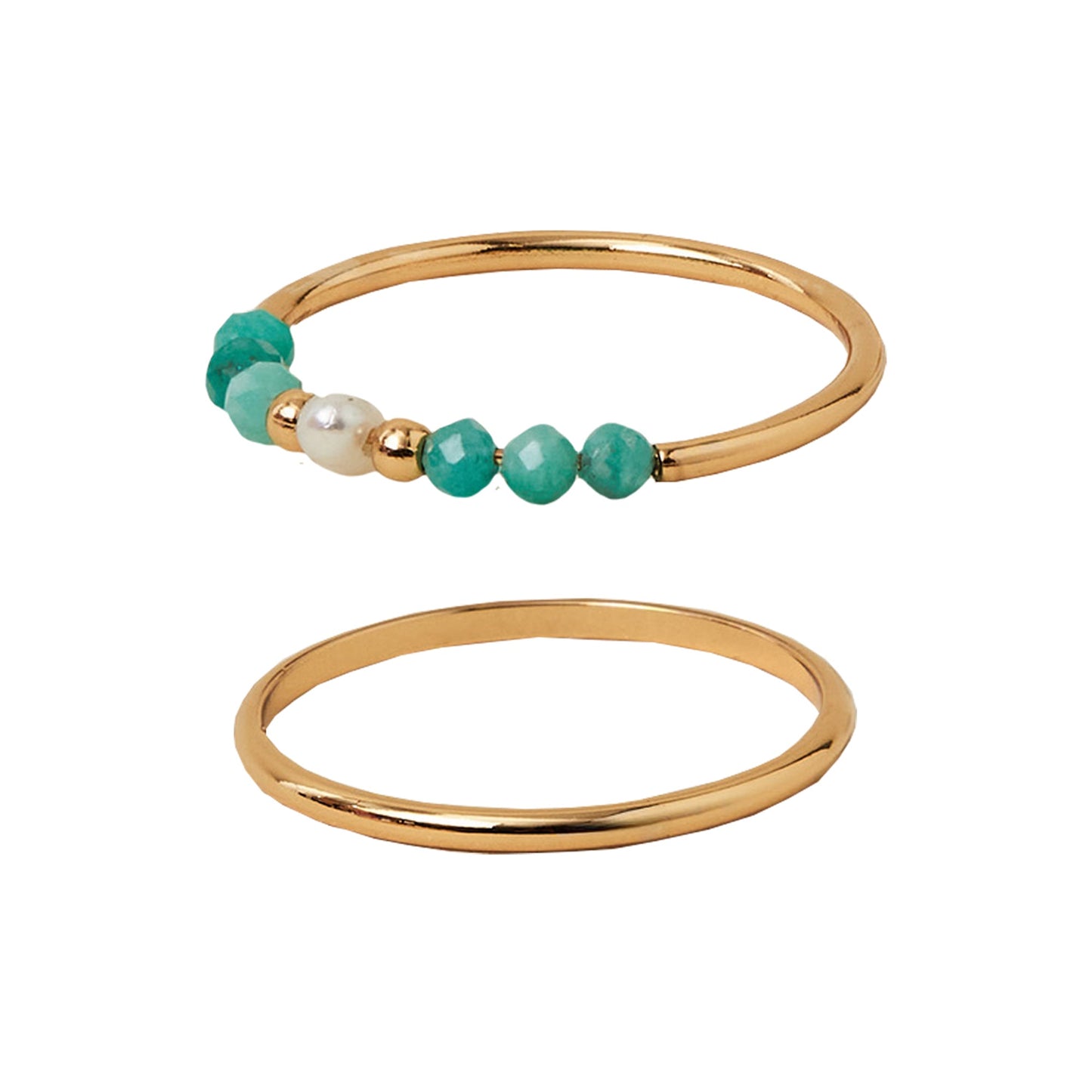 London Women's Z Real Gold Plated Pearl Beaded Rings Pack of 2 - LARGE