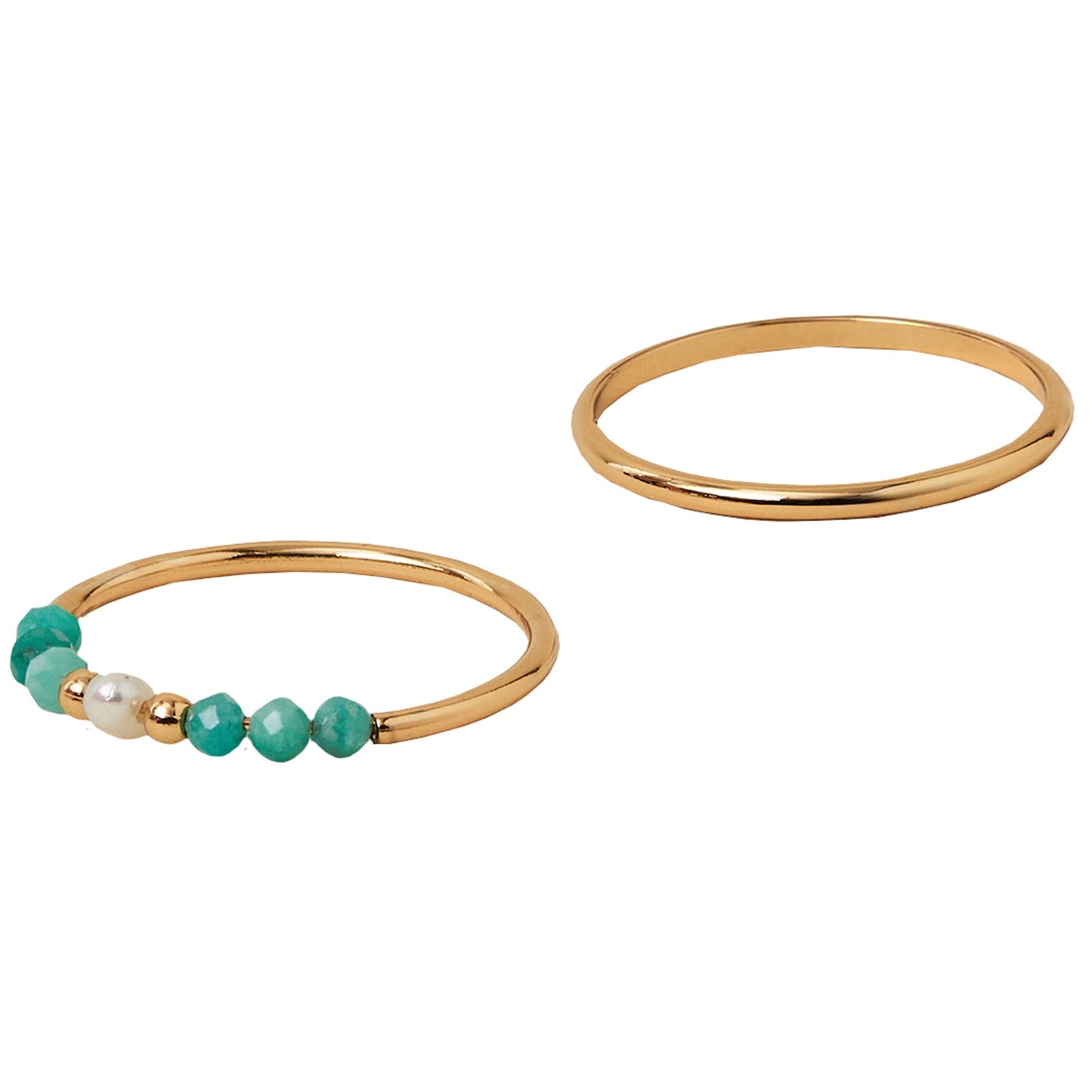 London Women's Z Real Gold Plated Pearl Beaded Rings Pack of 2 - LARGE