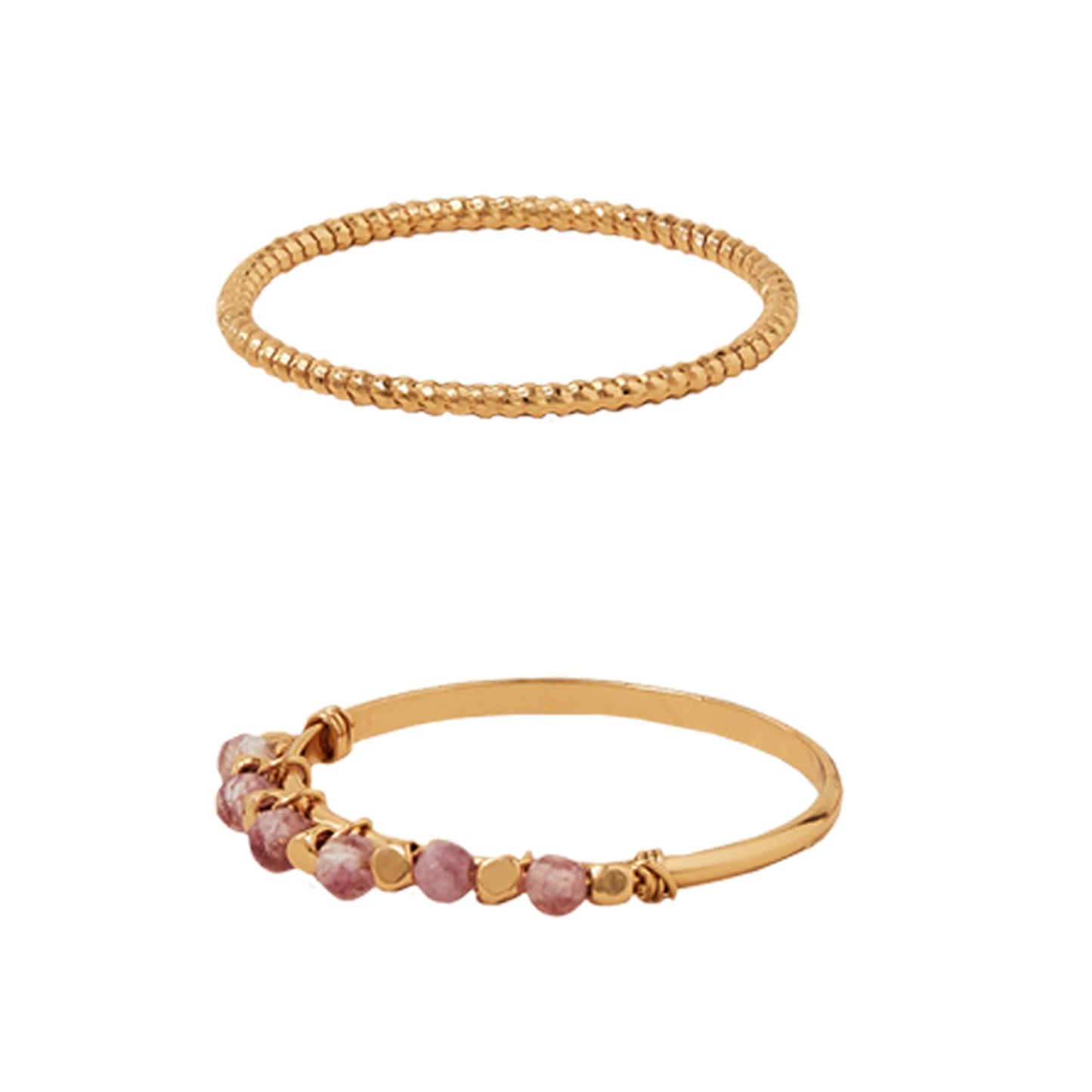 London Women's Z Real Gold Plated Pink Beaded Ring Pack of 2 - MEDIUM