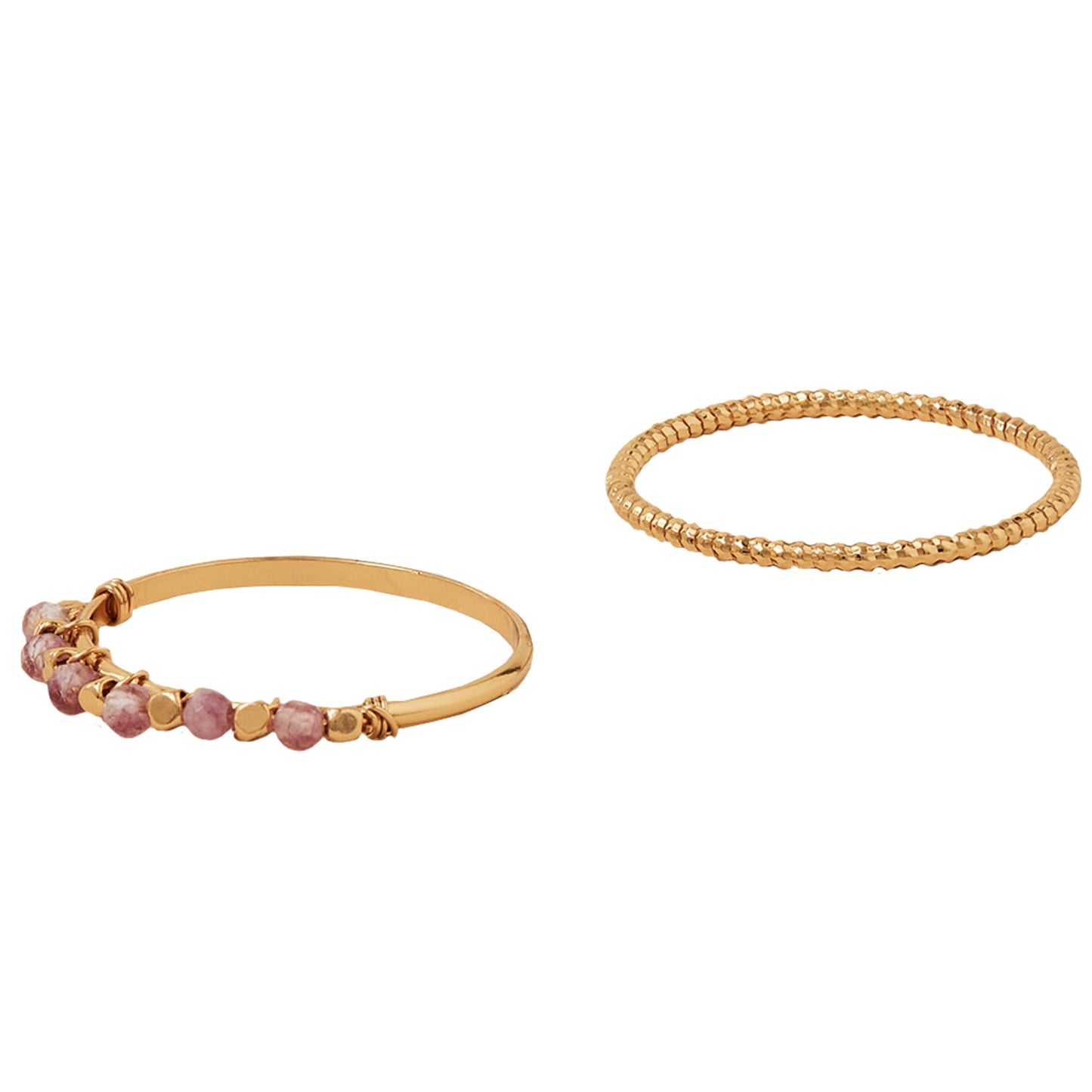 London Women's Z Real Gold Plated Pink Beaded Ring Pack of 2 - MEDIUM