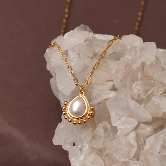 London Women's Z Real Gold Plated Bobble Pear Pearl Pendant Necklace
