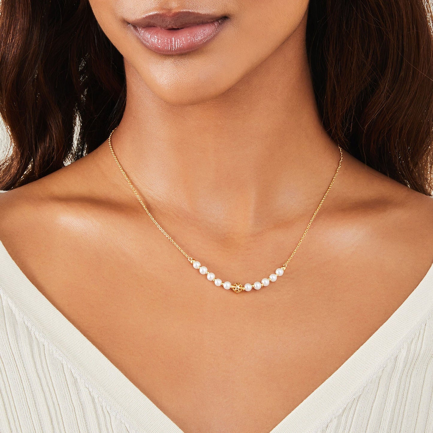 London Women's Z Real Gold Plated Pearly Bead Necklace