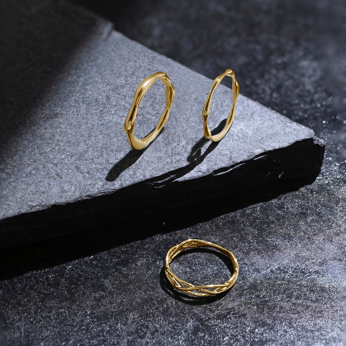 London Women's Z Real Gold Plated Molten Rings Gold 3-Pack-Small