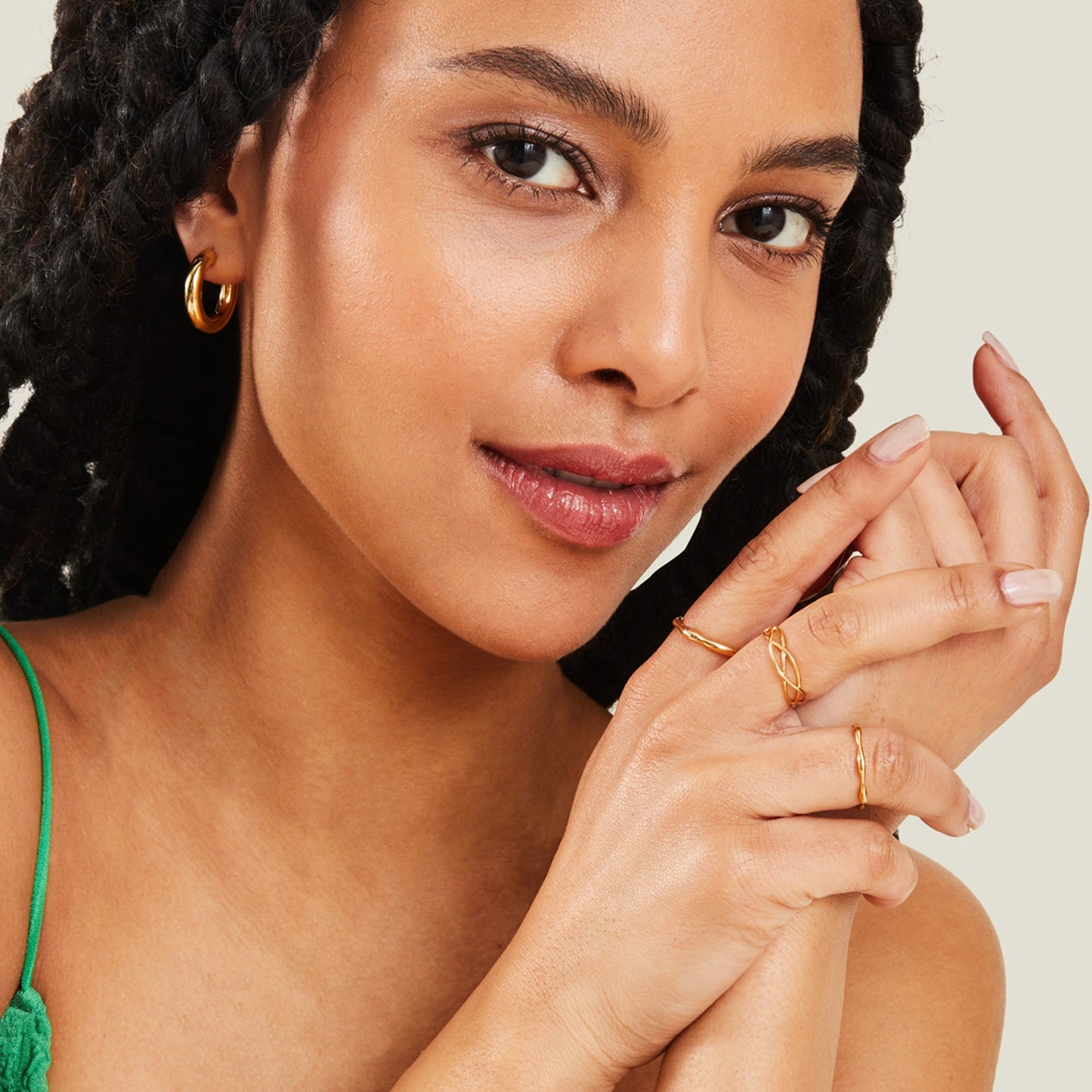 London Women's Z Real Gold Plated Molten Rings Gold 3-Pack-Medium