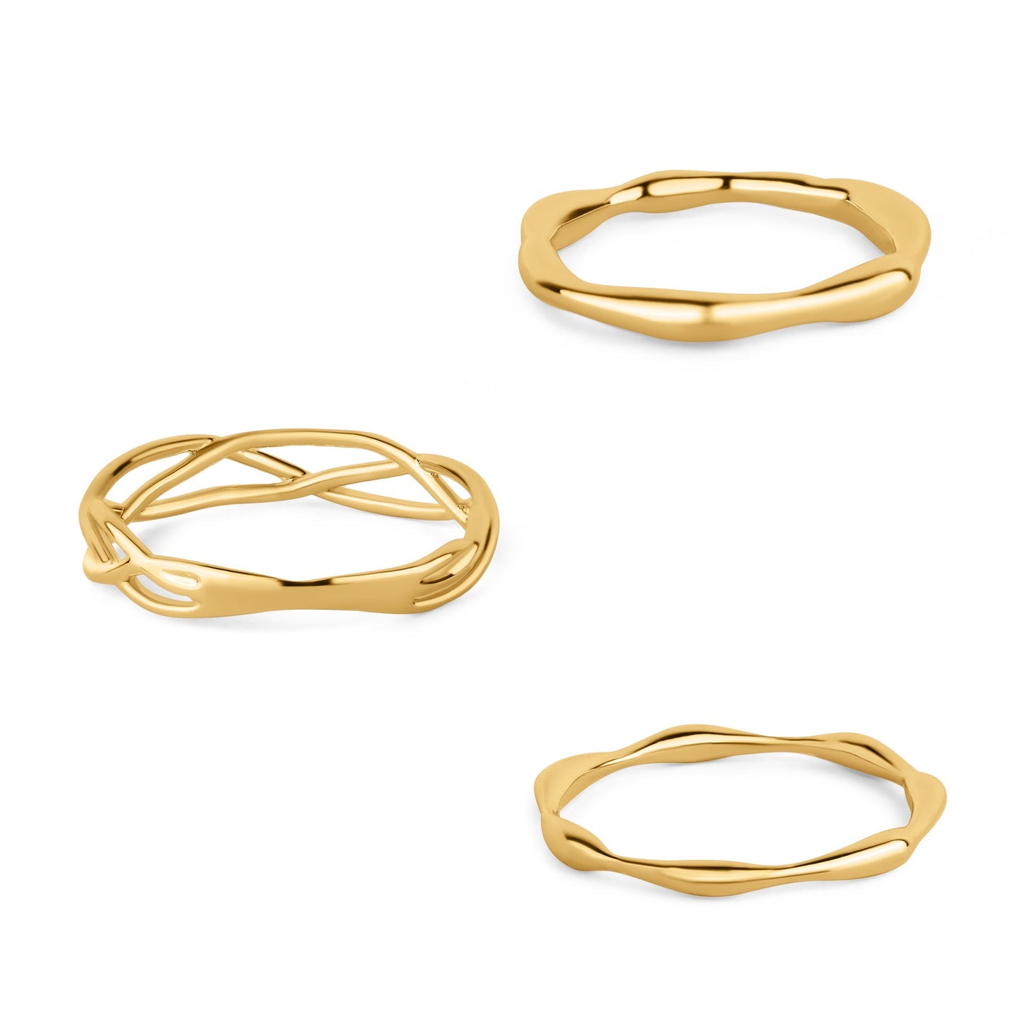 London Women's Z Real Gold Plated Molten Rings Gold 3-Pack-Medium