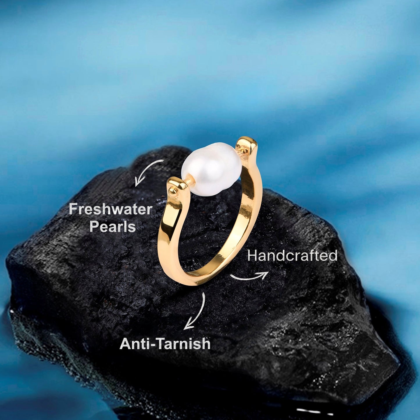 London Women's Z Real Gold Plated Spin Pearl Ring Gold-Medium