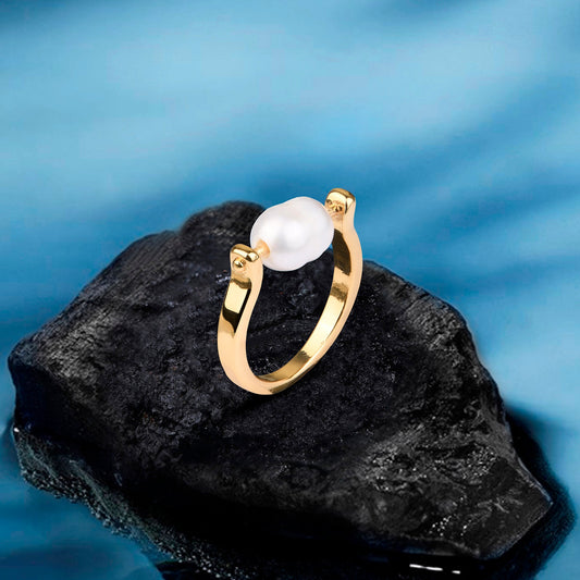 London Women's Z Real Gold Plated Spin Pearl Ring Gold-Small