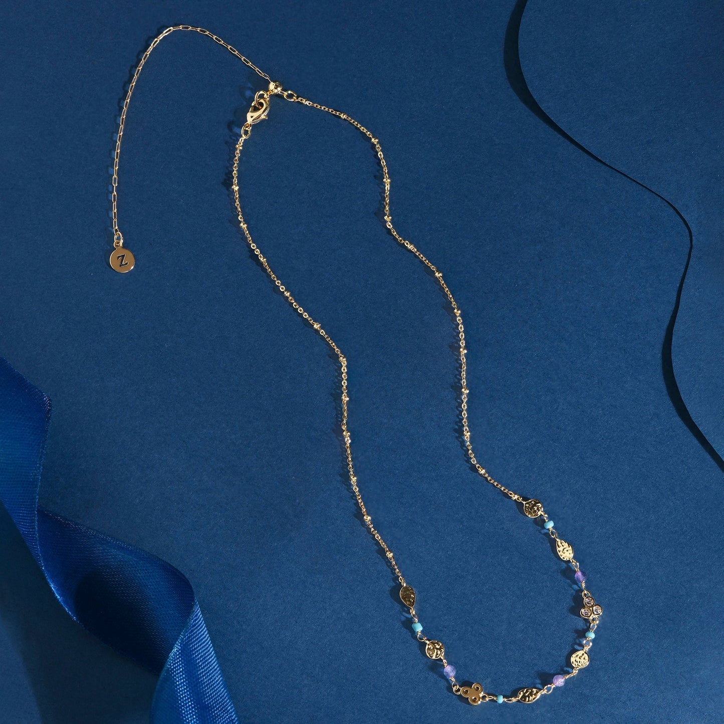 London Women's Z Real Gold Plated Bead Bobble Chain Necklace