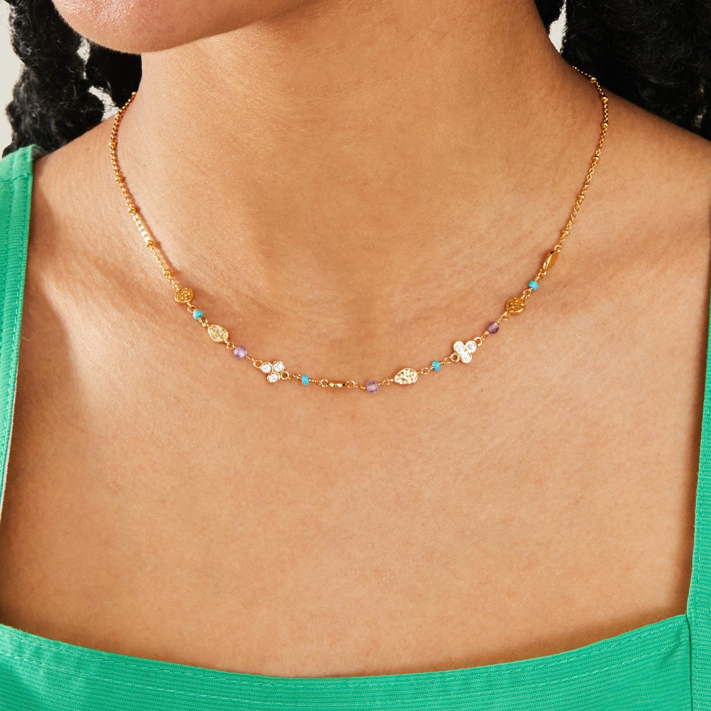 London Women's Z Real Gold Plated Bead Bobble Chain Necklace