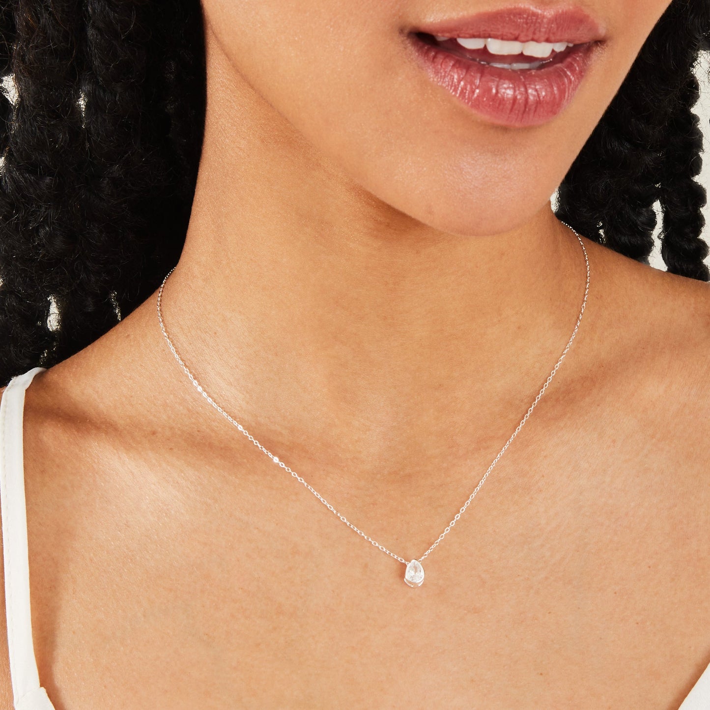 London Women's 925 Sterling Silver Hallmark Cubic Zirconia Sparkle Small Tear Necklace