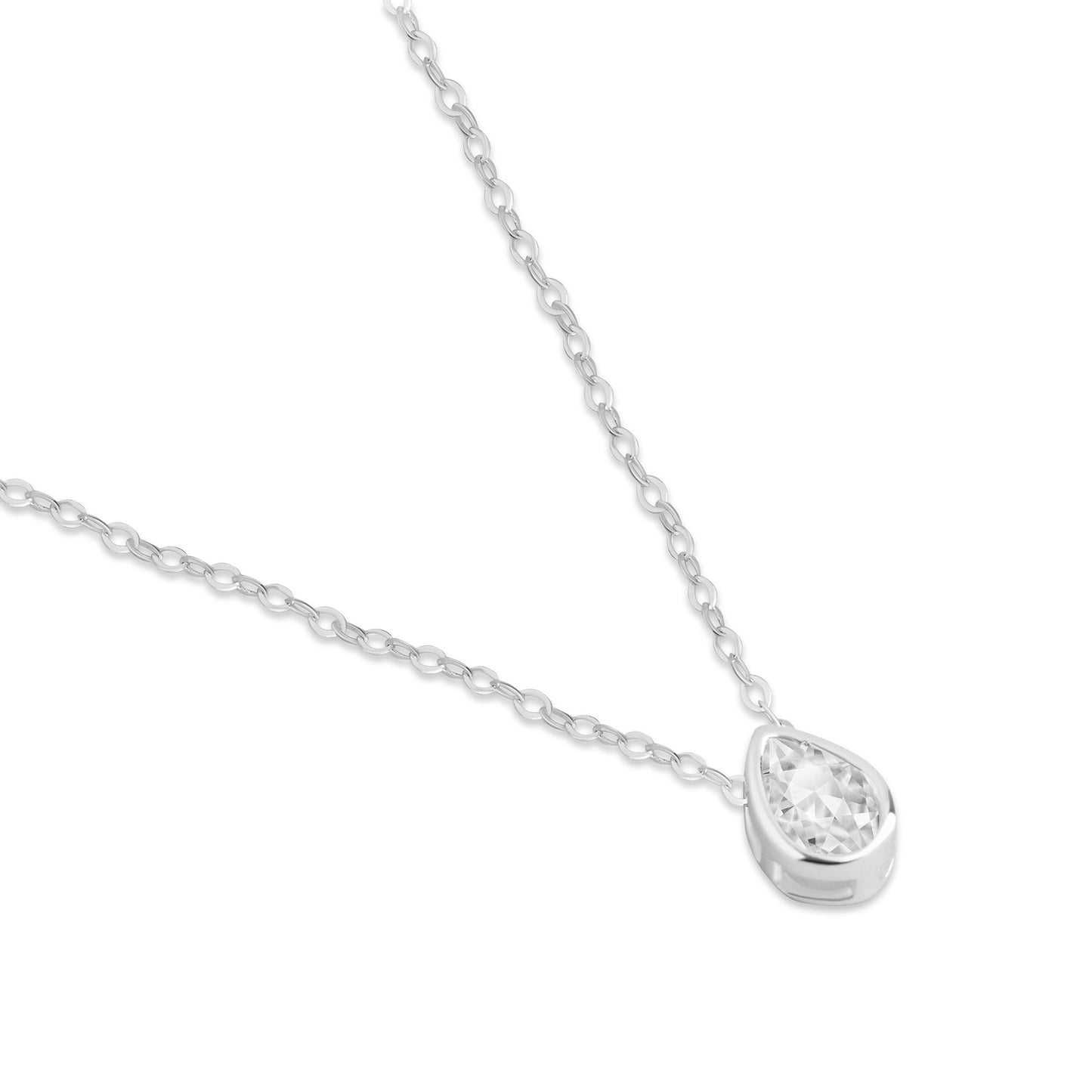 London Women's 925 Sterling Silver Hallmark Cubic Zirconia Sparkle Small Tear Necklace
