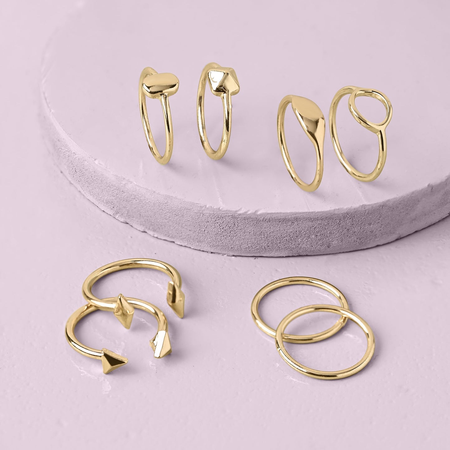 London Women's Gold Geometric Stacking Rings Gold Set Of 8 - LARGE