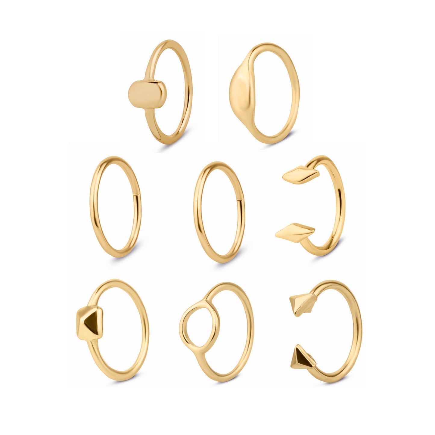 London Women's Gold Geometric Stacking Rings Gold Set Of 8 - LARGE