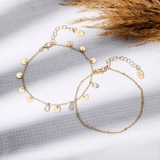 London Women's Gold Station Charm Anklets Pack Of 2