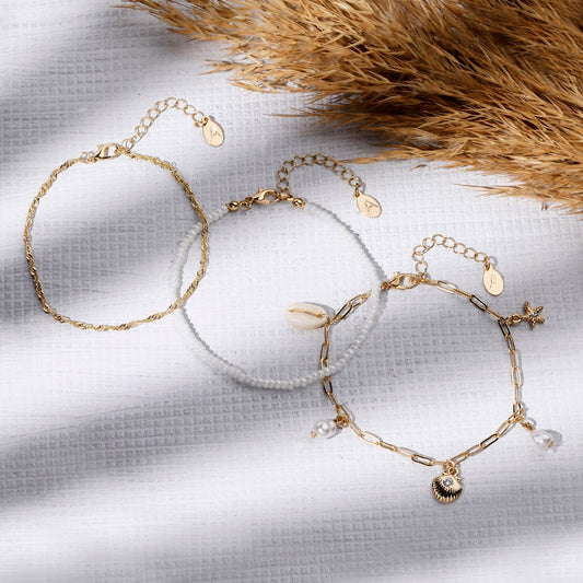 London Women's Beach Charm Anklets Pack Of 3