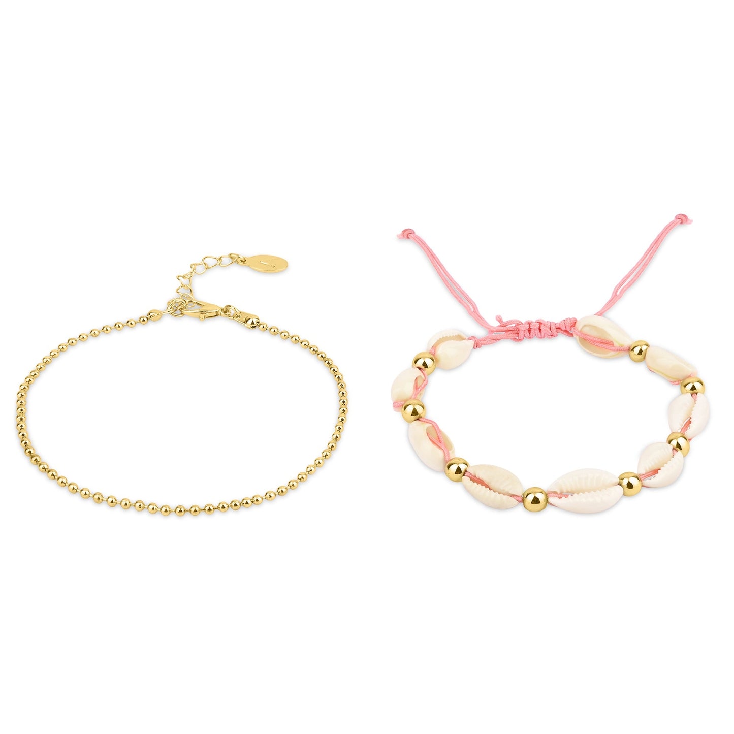 London Women's Gold Shell Friendship Anklets Pack Of 2