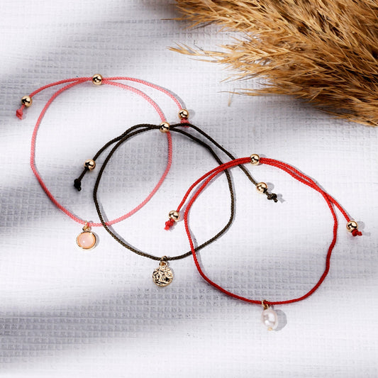 London Women's Gold Coin Friendship Anklets Pack Of 3