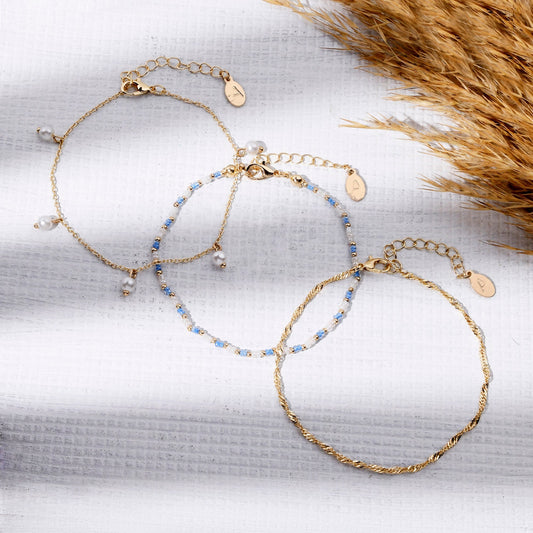 London Women's Gold Facet Bead Anklets Pack Of 3