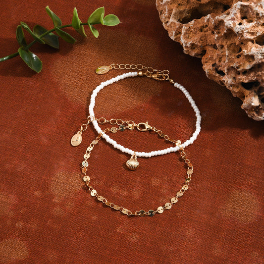 London Women's Shell Charm Anklets Pack Of 2