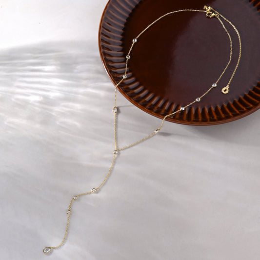London Women 14K Real Gold Plated Pear Y-Chain Necklace