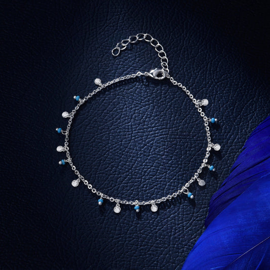 London Women Sterling Silver-Plated Beaded Anklet
