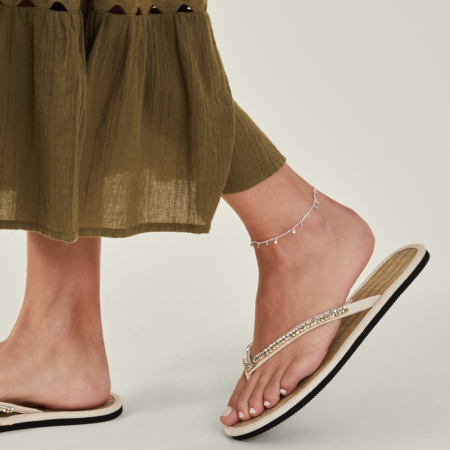 London Women Sterling Silver-Plated Beaded Anklet
