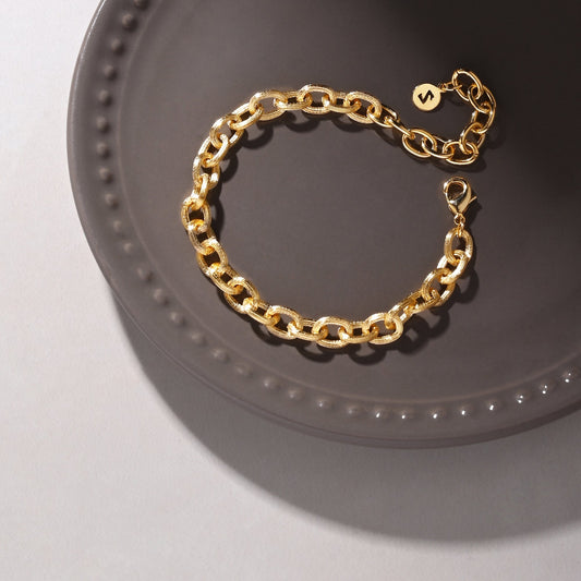 London Women 14k Real Gold Plated Chunky Curb Chain Bracelet