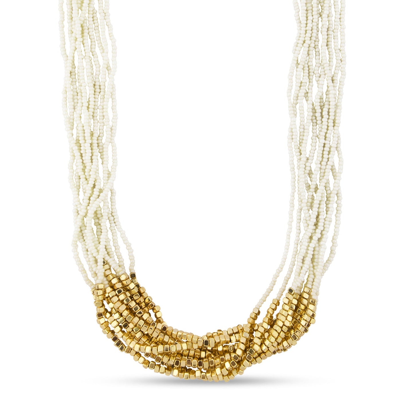 London Women's White Layered Beaded Necklace
