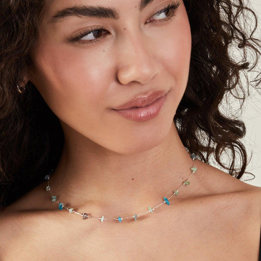 Sterling Silver-Plated Stone Station Necklace