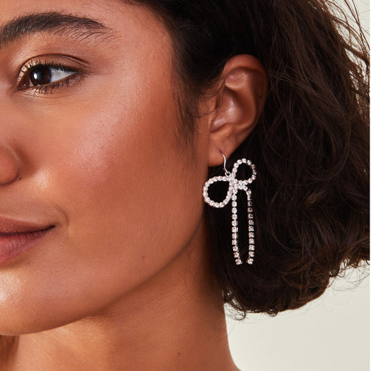 London Women's Silver Statement Sparkle Bow Earrings